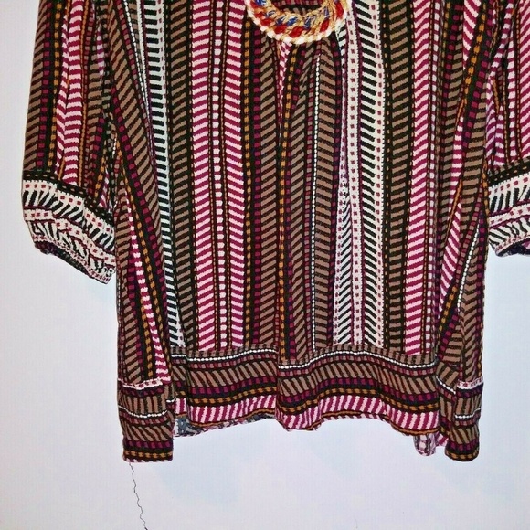 Velzera tunic top striped herring bone pattern relaxed fit boho peasant modest - Picture 4 of 8